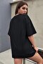 No Thanks T-shirt - Black Printed Oversize Crew Neck Short Sleeve T-Shirt - 2