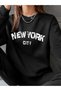 New York City Tracksuit Set Sweatshirt Jogger - Black Printed Oversize Raised Crew Neck - 6