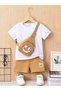 Smiling Face Printed Children's Suit White T-shirt Beige Shorts Girl Boy Crew Neck Bag None in My Suit