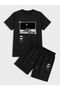 Moon T-shirt Shorts - Black Bottom Top Combination Shorts T-shirt Set Printed Oversize Crew Neck