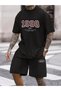 1998 Usa T-shirt Shorts - Black Bottom Top Combination Shorts T-shirt Set Printed Oversize Crew Neck