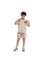 Boys' Cord Set – Beige T-Shirt and Shorts Outfit with Label Detail