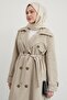 Cream Trench Coat with Cross Pocket Detail - 3