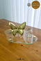 Curved Glass Tray with Wooden Base Decorative Organizer Stand for Makeup/Jewelry/Kitchen.