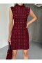 Stone-Embellished Burgundy Women's Ottoman Mini Dress - 5