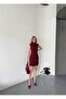 Stone-Embellished Burgundy Women's Ottoman Mini Dress - 6
