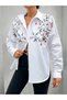 Women's Long Sleeve Embroidered Shirt - White - 4