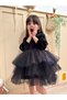 Black Long Sleeve Velvet Baby Girl Dress with Floor Skirt - Gloria - 2
