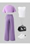 Summer Lilac Star Printed Girls' Strappy Crop 3-Piece Set - 2