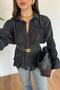 Women's Gathered Ruffled Thin Black Shirt