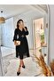 Women's Chiffon Fabric Lined Flared Cut Double Breasted Collar Midi Length Dress - 3