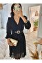 Women's Chiffon Fabric Lined Flared Cut Double Breasted Collar Midi Length Dress