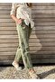Stitching Details Dirty Sewing Linen Trousers -Comfortable - 100% Cotton Linen Woven Khaki Color - 2