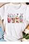 Coffee Rabbits T-Shirt - White Printed Oversize Crew Neck Short Sleeve Loose