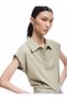 Cotton Buttoned Sleeveless Crop Polo Neck T-Shirt