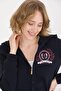 Hooded Collar Plain Navy Blue Women's Sweatshirt Gad-sk022
