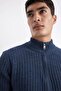 Standard Fit Regular Cut Stand Collar Half Zipper Knitwear Sweater B9286Ax23Wn - 8