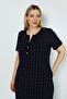 Women's Short-Sleeved Line Print Button Plus Size Cotton Dress - 2