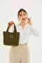 Khaki Green U37 Snap Closure 2 Compartment Front Pocket Detailed Canvas Fabric Daily Women's Shoulder Bag - 2