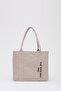 Cream Shk74 Double Strap The Tote Bag Embroidery Embroidered Makeup Bag Arm and Shoulder Bag L:25 E:29 W:11
