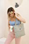 Green H0003 Covered 3 Compartment Canvas Fabric Daily Women's Shoulder Bag L:35 E:35 - 2