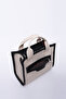 Cream-Black Shk161 Canvas Fabric Two-Compartment Lined Zippered Double Strap Crossbody, Hand and Shoulder Bag - 7