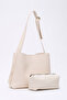 Cream Shk179 Faux Leather, Single Compartment, Snap Fastener, Hand, Arm and Shoulder Bag with Makeup Bag - 2