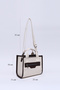 Cream - Brown Shk161 Canvas Fabric Two-Compartment Lined Zippered Double Strap Crossbody Bag, Shoulder and Arm Bag - 2