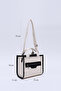 Cream-Black Shk161 Canvas Fabric Two-Compartment Lined Zippered Double Strap Crossbody, Hand and Shoulder Bag - 2