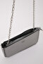 Silver Shk182 Faux Leather 3 Compartment Bead Detailed Zippered Chain Strap Hand, Arm and Shoulder Bag - 7