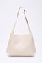 Cream Shk179 Faux Leather, Single Compartment, Snap Fastener, Hand, Arm and Shoulder Bag with Makeup Bag