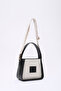 Black Shk176 Faux Leather Detailed, Single Compartment, Zip-Up, Canvas Hand, Arm and Shoulder Bag - 2