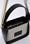 Black Shk176 Faux Leather Detailed, Single Compartment, Zip-Up, Canvas Hand, Arm and Shoulder Bag - 6