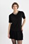 Relax Fit Crew Neck Glitter Fabric Short Sleeve Black T-Shirt C1662Ax24Sp - 2