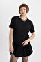 Relax Fit Crew Neck Glitter Fabric Short Sleeve Black T-Shirt C1662Ax24Sp - 3