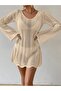 Backless Lace-Up V-Neck Bell Sleeve Mink Color Casual Beach Dress - 2