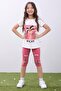 Girl's Palm Tree Printed Summer T-Shirt and Leggings Set - Comfortable & Stylish Two-Piece Set Ecru & Dusty Rose - 4