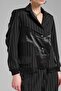 Women's Satin Fabric and Striped Fabric Detailed Design Blazer Jacket - 6