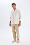 Relax Fit Relaxed Cut Slim Leg Linen Blended Summer Trousers C1140Ax24Sm - 3