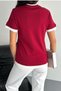Women's Red Round Neck Stripe Detailed 100% Cotton T-Shirt - 4