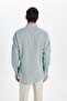 Men's Slim Fit Slim Fit Linen Effect Premium Series Button Collar Plain Mint Shirt - 5