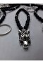 "Silver Color Steel Wolf Head Keychain - Onyx Stone Beaded" - 2