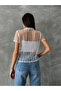 Women's Stripe Pattern Sequins Sequined Tulle Crew Neck Short Sleeve T-Shirt - 5