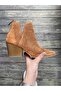 Women's Tan Perforated Transparent Short Thick Heeled Zippered Stylish Western Summer Cowboy Boots Shoes - 4