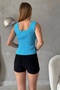 Elegant Cut Ribbed Textured Turquoise Blouse 0304 - 2