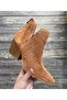 Women's Tan Perforated Transparent Short Thick Heeled Zippered Stylish Western Summer Cowboy Boots Shoes - 2