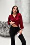 Glittery neckline glittery blouse in burgundy - 4