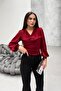 Glittery neckline glittery blouse in burgundy - 3