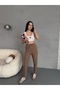 Women's High Waist Elastic and Laced Carrot Cut Fabric Trousers - 6