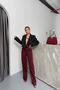 Poliviskon Fabric Belt Detailed Claret Red Trousers - 5